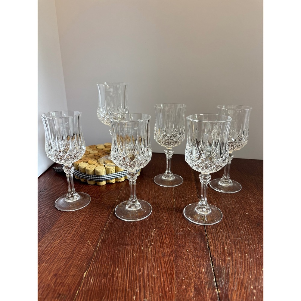 Cristal d'Arques-Durand Longchamp Wine Glasses Set of 6 Lead Crystal France 6.5"